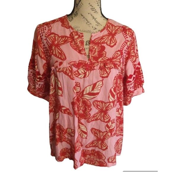 Vineet Bahl Floral embroidered top Xs Pink boho  peasant Feminine Cottage Core - Picture 2 of 12